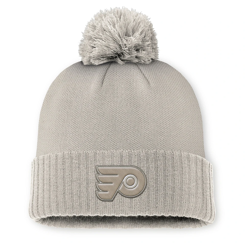 Women's Fanatics Tan Philadelphia Flyers Authentic Pro Road Cuffed Knit Hat with Pom