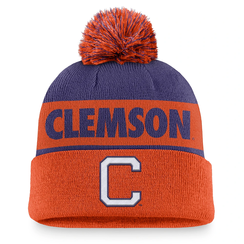 Men's Nike Purple/Orange Clemson Tigers Primetime Peak Cuffed Knit Hat with Pom