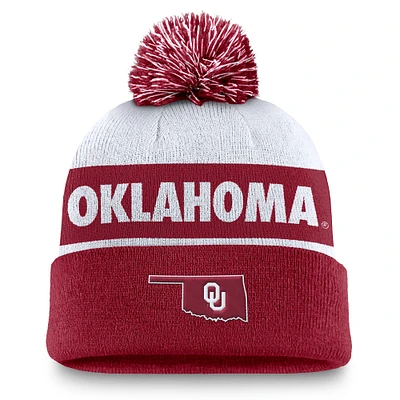 Men's Jordan Brand White/Crimson Oklahoma Sooners Primetime Peak Cuffed Knit Hat with Pom