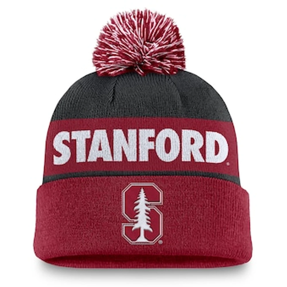 Men's Nike Black/Cardinal Stanford Cardinal Primetime Peak Cuffed Knit Hat with Pom