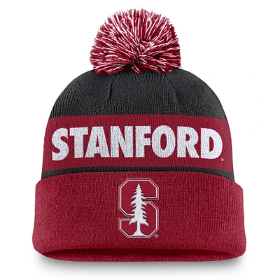 Men's Nike Black/Cardinal Stanford Cardinal Primetime Peak Cuffed Knit Hat with Pom