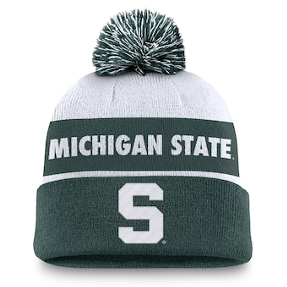 Men's Nike White/Green Michigan State Spartans Primetime Peak Cuffed Knit Hat with Pom