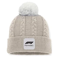 Women's  Tan Formula 1 Heidi Cuffed Knit Hat with Pom