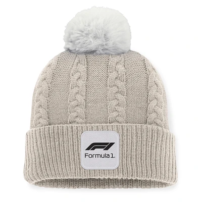 Women's  Tan Formula 1 Heidi Cuffed Knit Hat with Pom