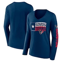 Women's Fanatics Navy Houston Texans Hometown Sweep Long Sleeve V-Neck T-Shirt