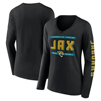 Women's Fanatics Black Jacksonville Jaguars Hometown Sweep Long Sleeve V-Neck T-Shirt