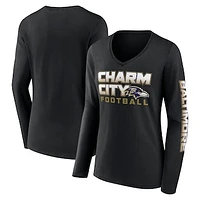 Women's Fanatics Black Baltimore Ravens Hometown Sweep Long Sleeve V-Neck T-Shirt