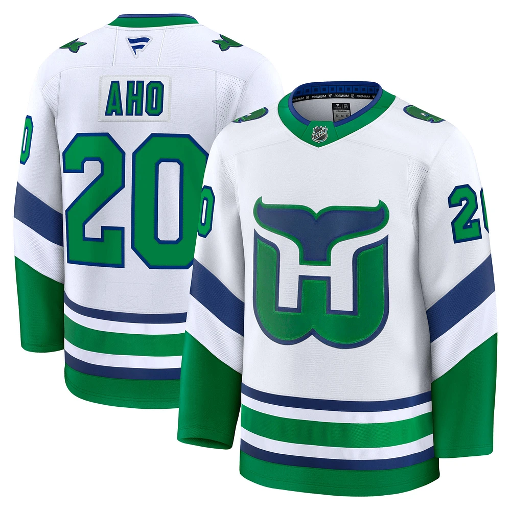 Men's Fanatics Sebastian Aho White Carolina Hurricanes Throwback Premium Jersey