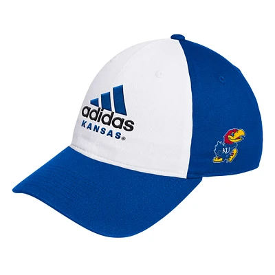 Men's adidas White/Royal Kansas Jayhawks Slouch Adjustable Hat