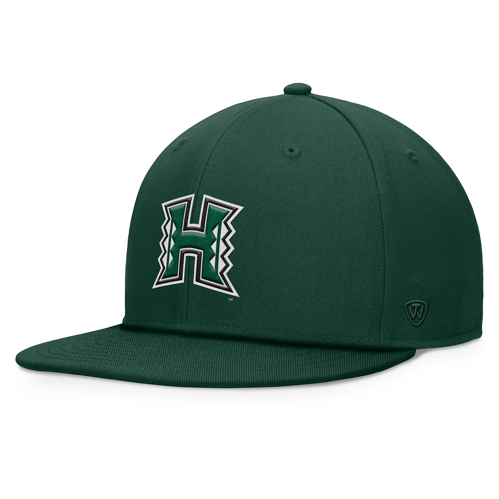 Men's Top of the World Green Hawaii Rainbow Warriors Fundamental Snapback Hat