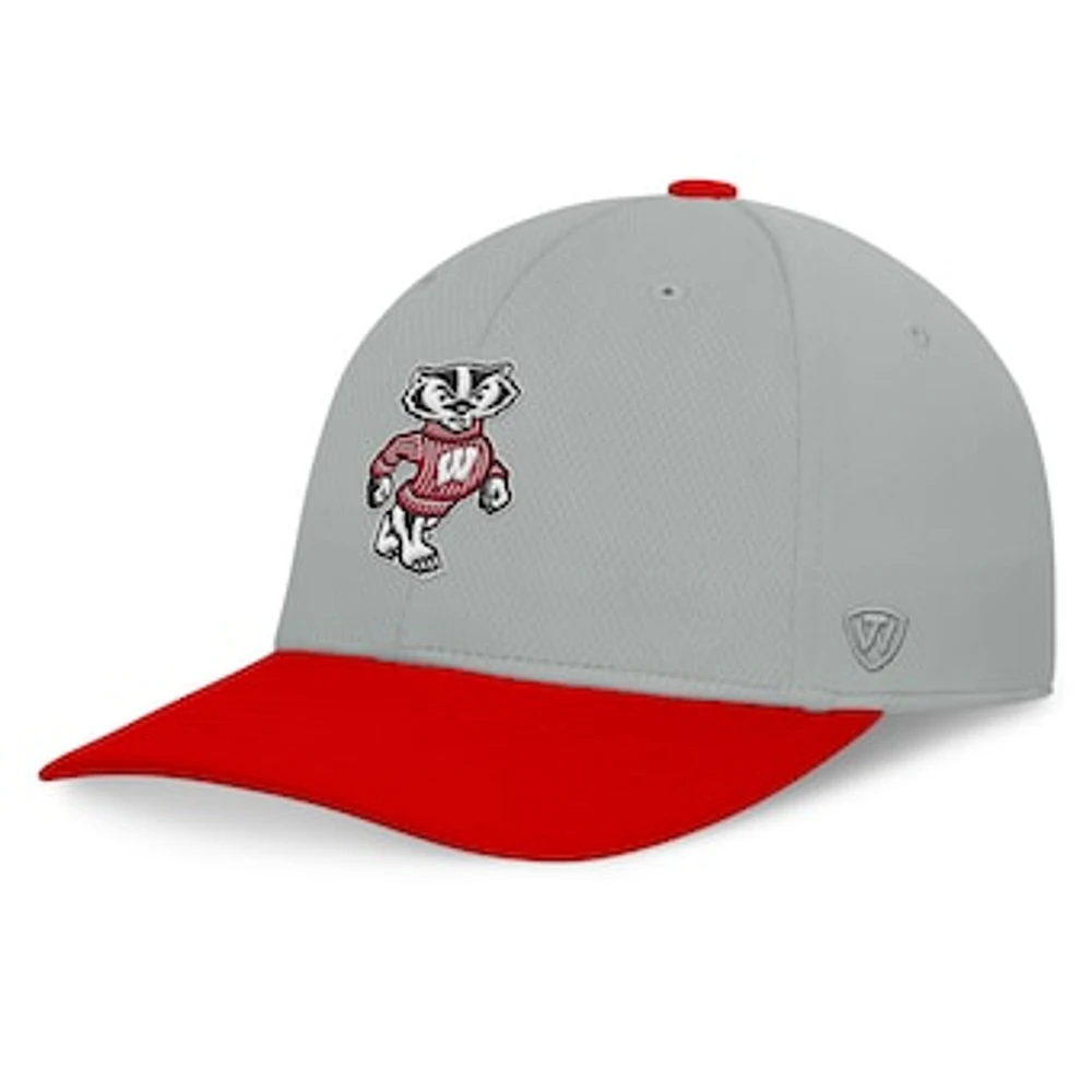 Men's Top of the World  Gray/Red Wisconsin Badgers Mick Flex Hat