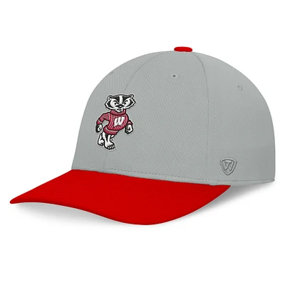 Men's Top of the World  Gray/Red Wisconsin Badgers Mick Flex Hat