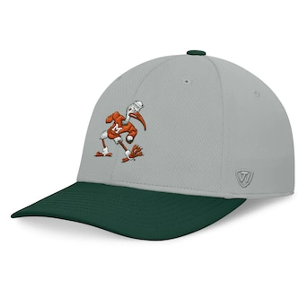 Men's Top of the World  Gray/Green Miami Hurricanes Mick Flex Hat