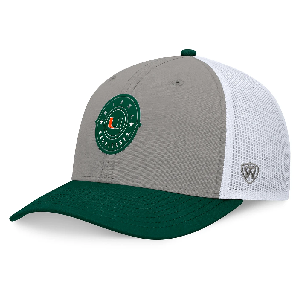 Men's Top of the World Gray/Green Miami Hurricanes Rob Trucker Adjustable Hat