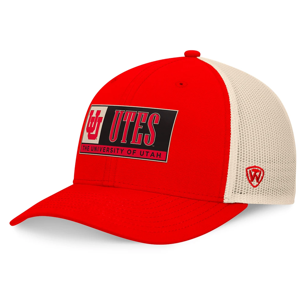 Men's Top of the World Red/Natural Utah Utes Bennett Trucker Adjustable Hat