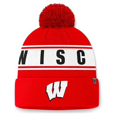 Men's Top of the World Red Wisconsin Badgers Slash Cuffed Knit Hat with Pom