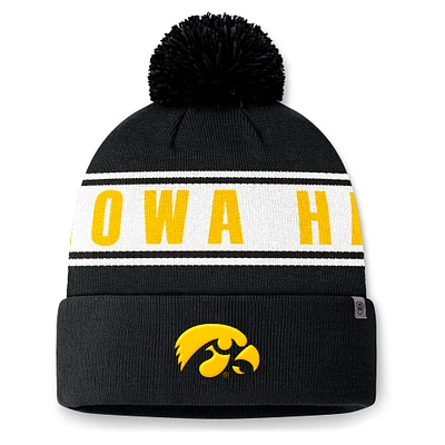 Men's Top of the World Black Iowa Hawkeyes Slash Cuffed Knit Hat with Pom