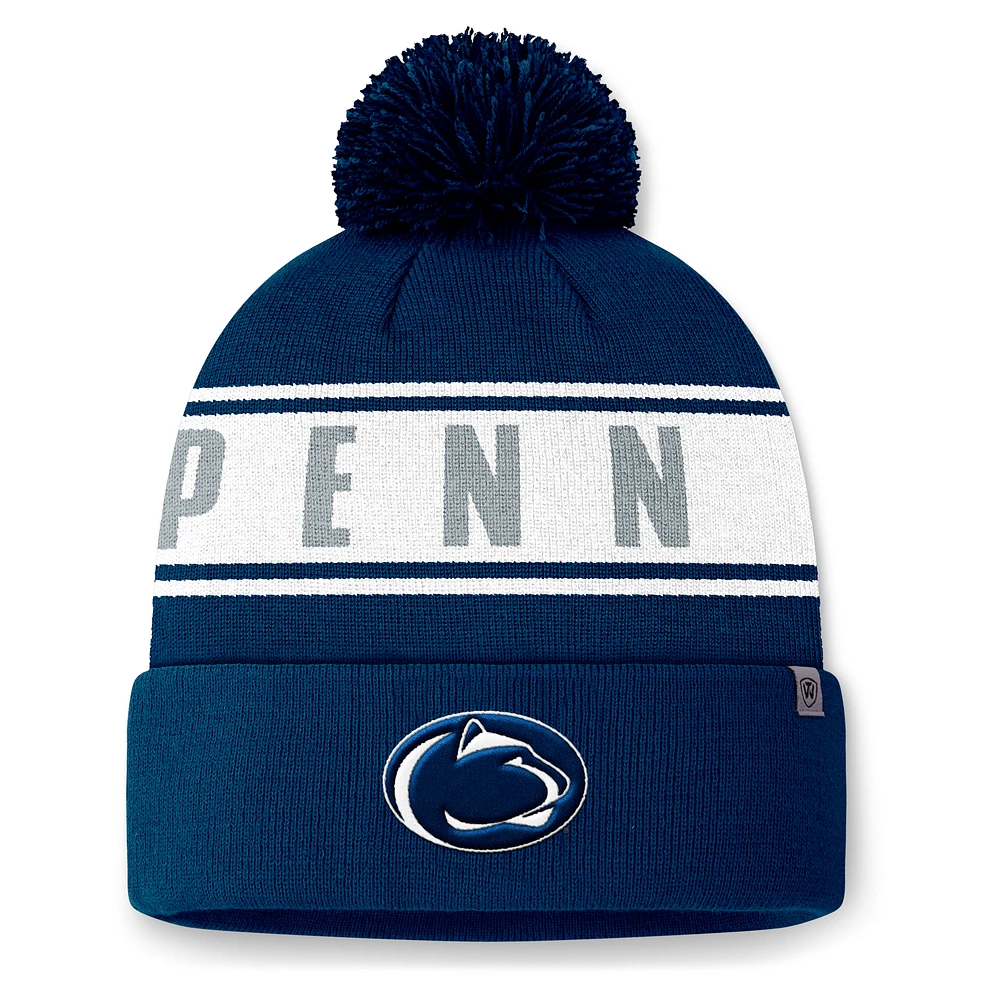 Men's Top of the World Navy Penn State Nittany Lions Slash Cuffed Knit Hat with Pom