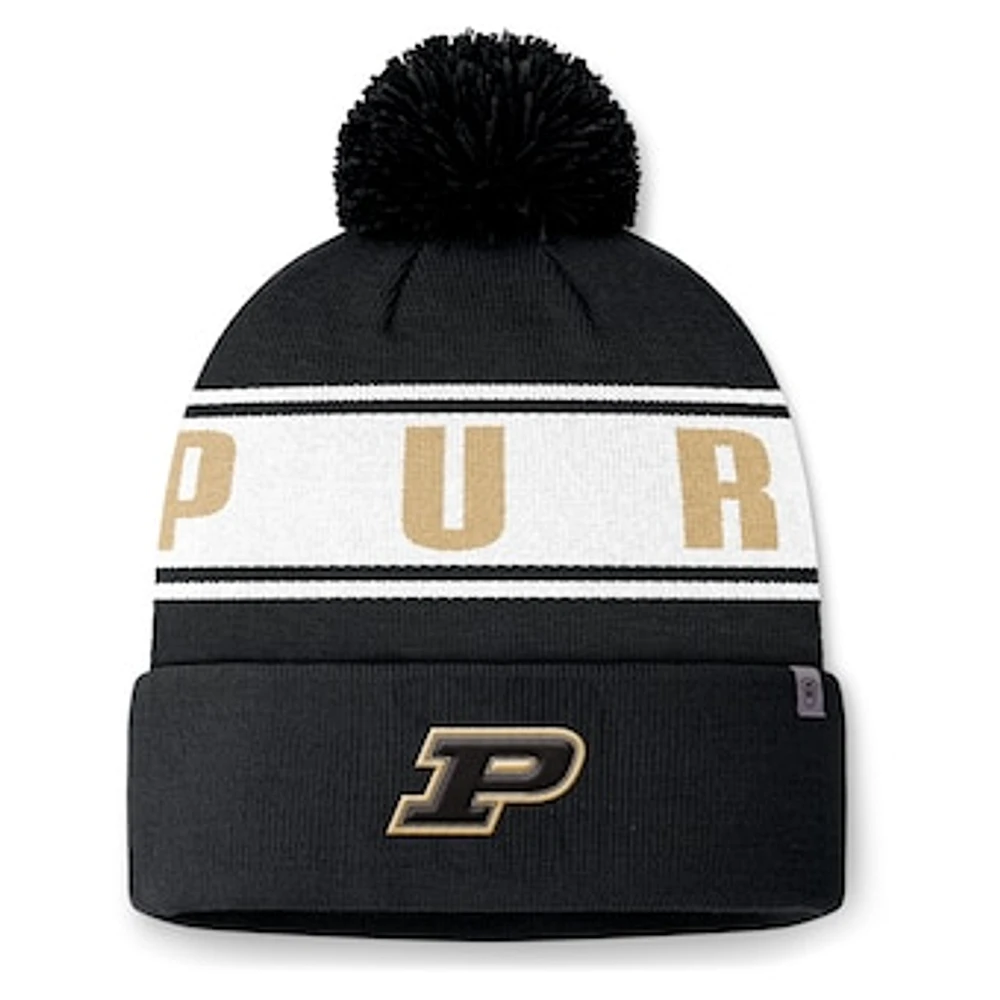 Men's Top of the World Black Purdue Boilermakers Slash Cuffed Knit Hat with Pom