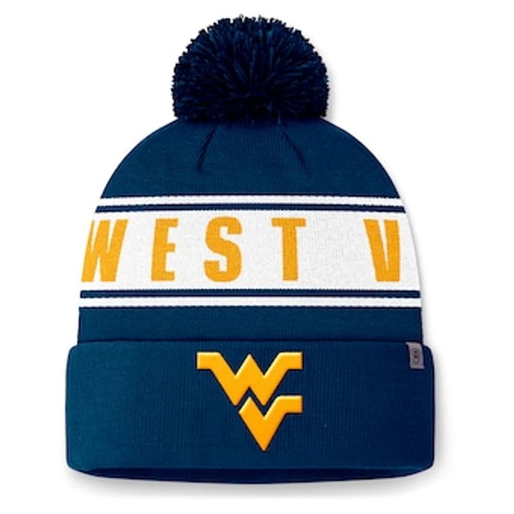 Men's Top of the World Navy West Virginia Mountaineers Slash Cuffed Knit Hat with Pom