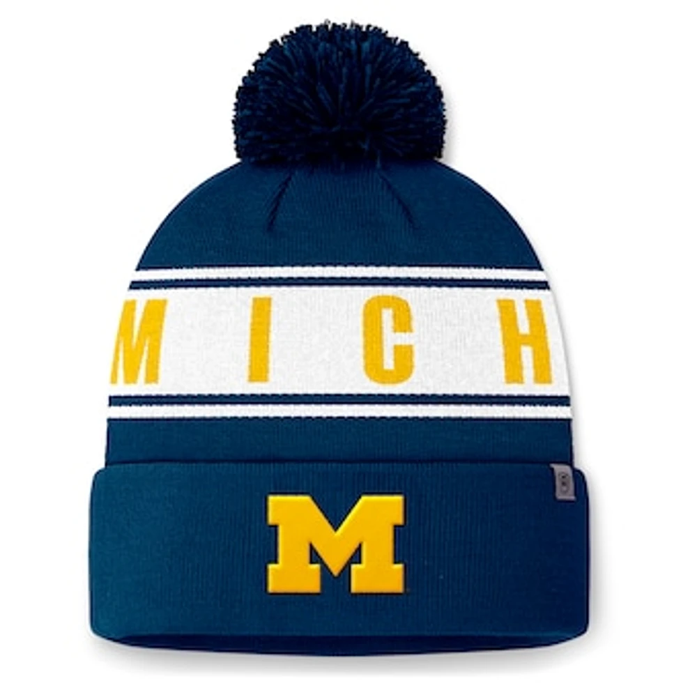 Men's Top of the World Navy Michigan Wolverines Slash Cuffed Knit Hat with Pom