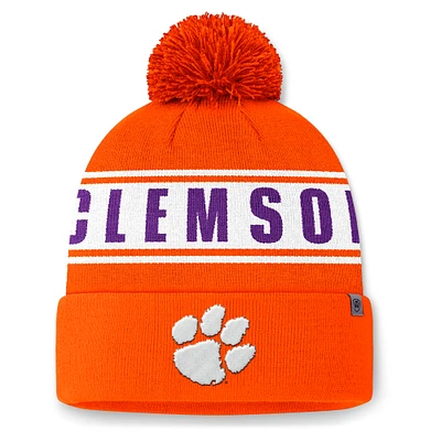 Men's Top of the World Orange Clemson Tigers Slash Cuffed Knit Hat with Pom