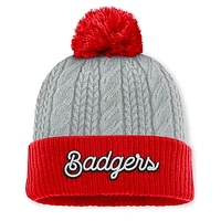 Women's Top of the World Gray/Red Wisconsin Badgers Becca Cuffed Knit Hat with Pom