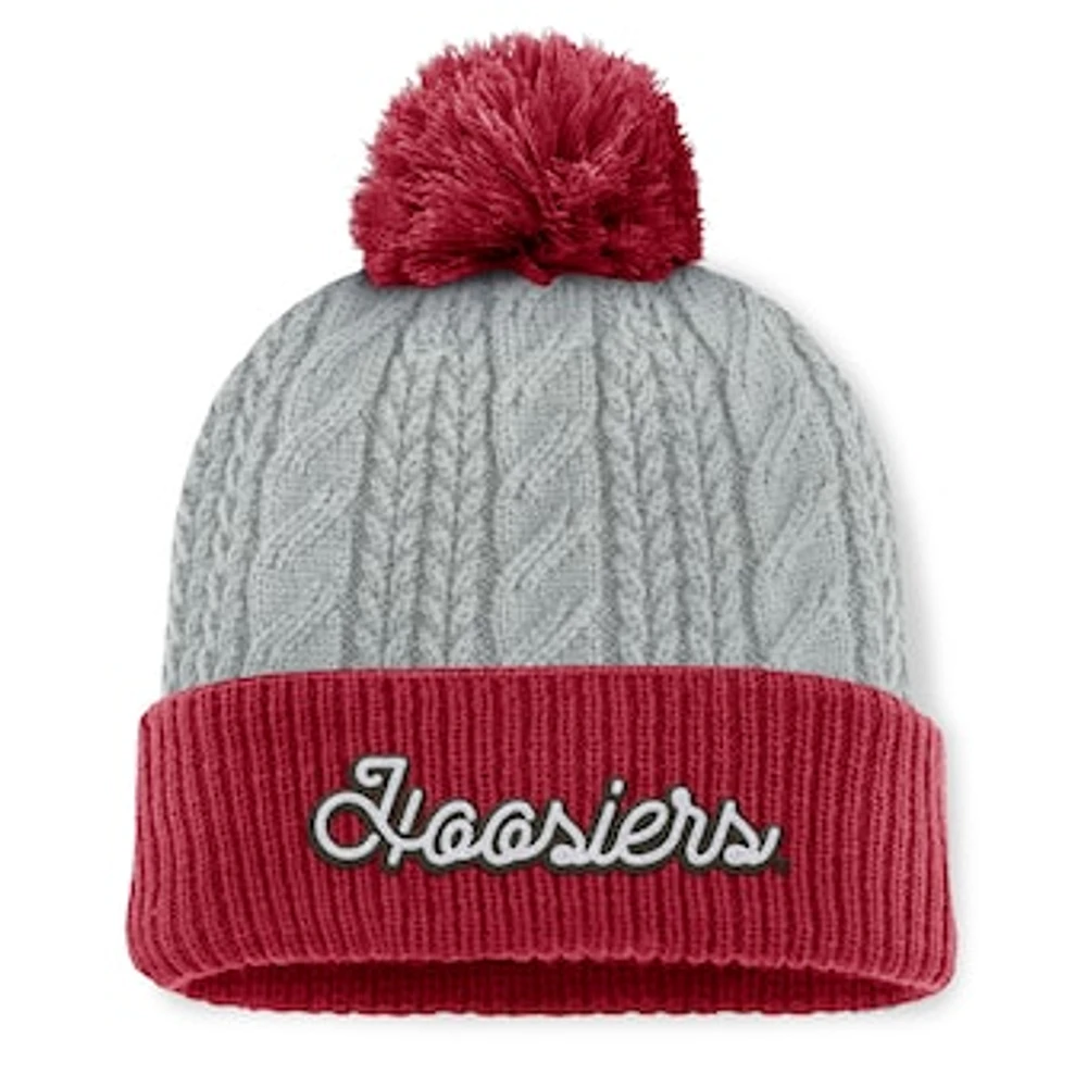 Women's Top of the World Gray/Crimson Indiana Hoosiers Becca Cuffed Knit Hat with Pom