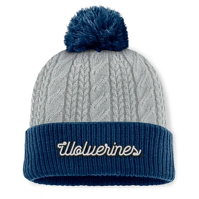 Women's Top of the World Gray/Navy Michigan Wolverines Becca Cuffed Knit Hat with Pom