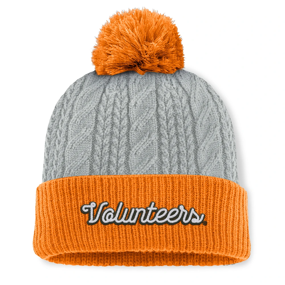 Women's Top of the World Gray/Tennessee Orange Tennessee Volunteers Becca Cuffed Knit Hat with Pom