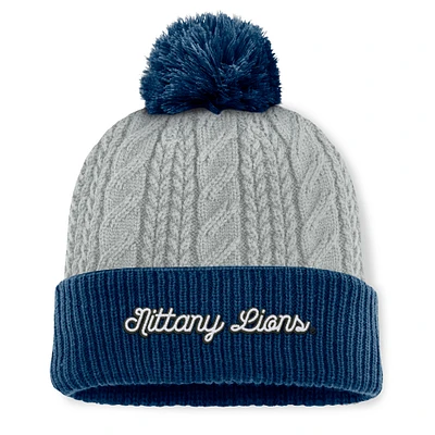 Women's Top of the World Gray/Navy Penn State Nittany Lions Becca Cuffed Knit Hat with Pom
