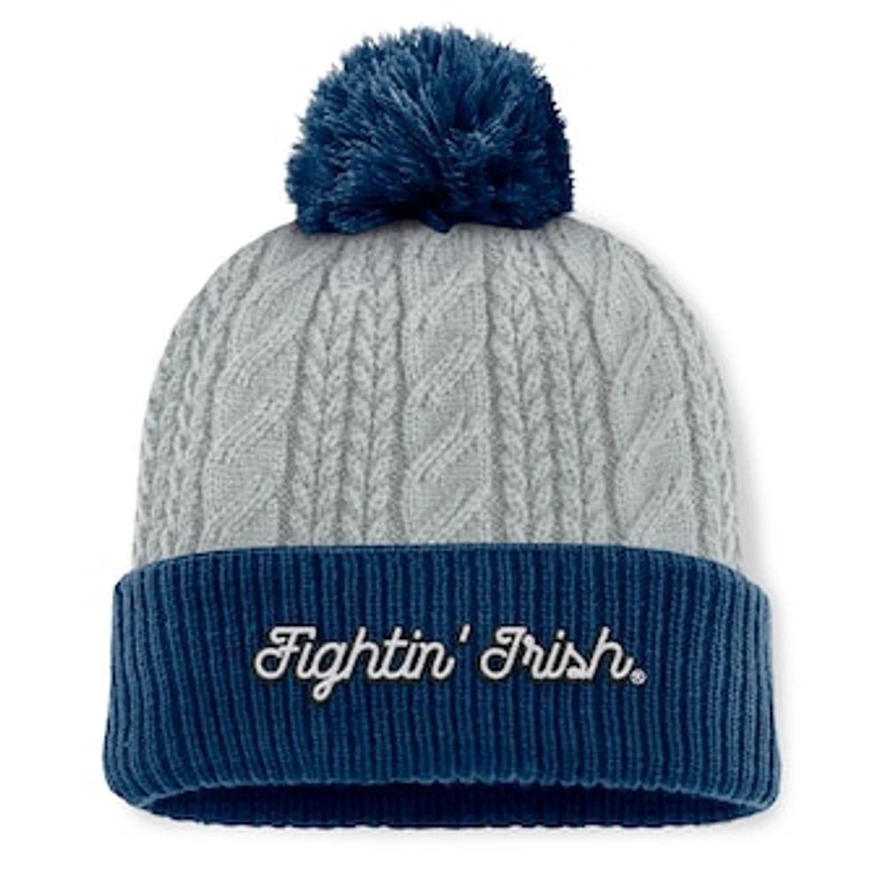 Women's Top of the World Gray/Navy Notre Dame Fighting Irish Becca Cuffed Knit Hat with Pom