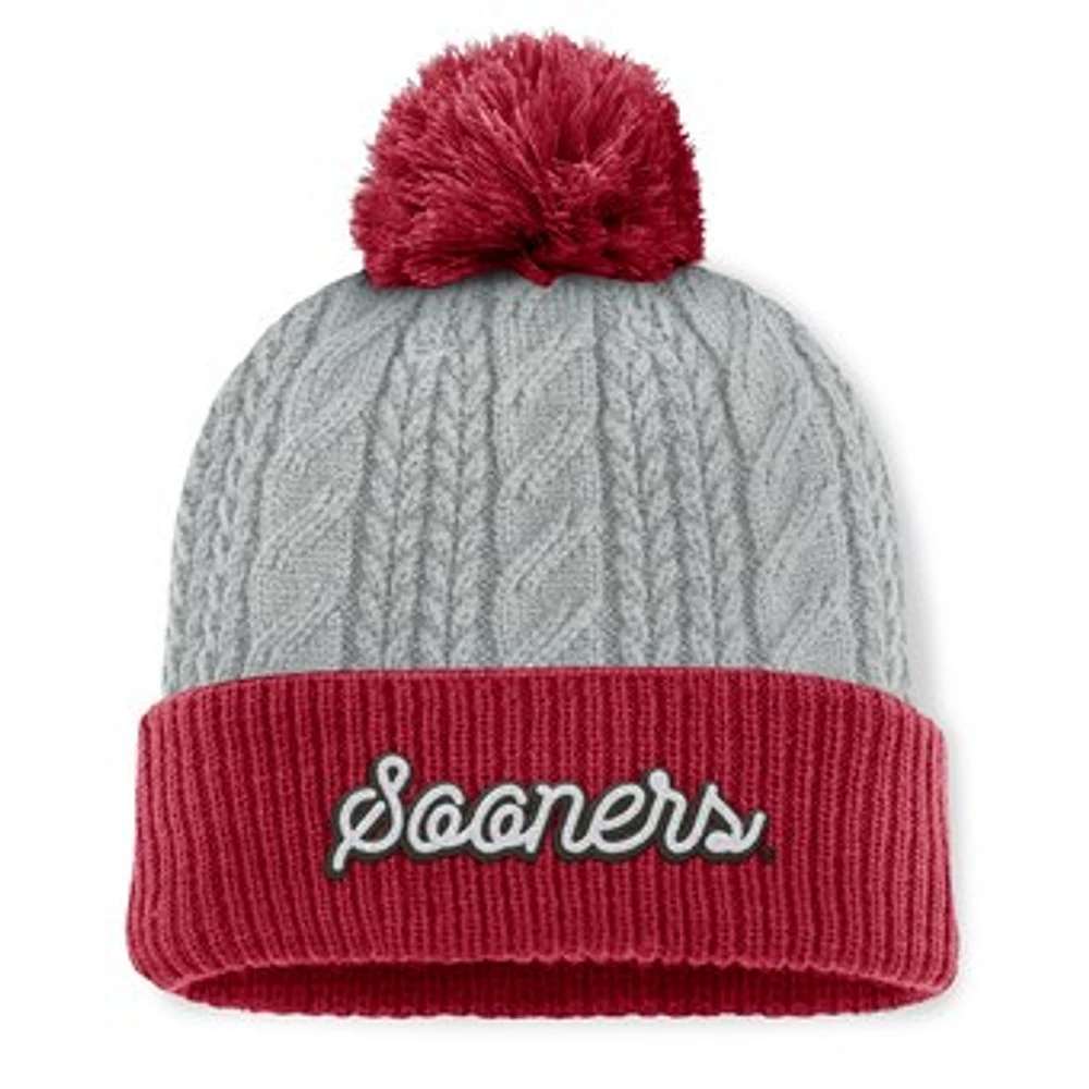 Women's Top of the World Gray/Crimson Oklahoma Sooners Becca Cuffed Knit Hat with Pom