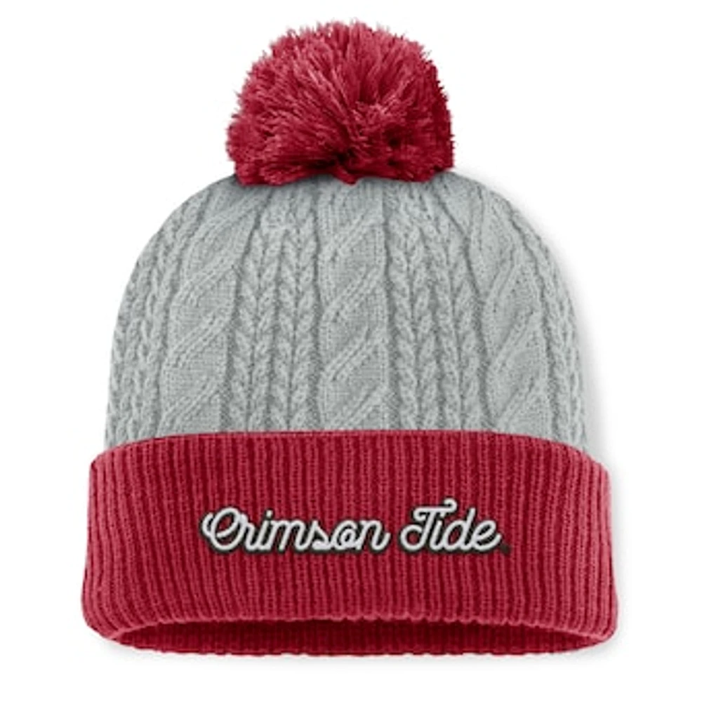 Women's Top of the World Gray/Crimson Alabama Crimson Tide Becca Cuffed Knit Hat with Pom