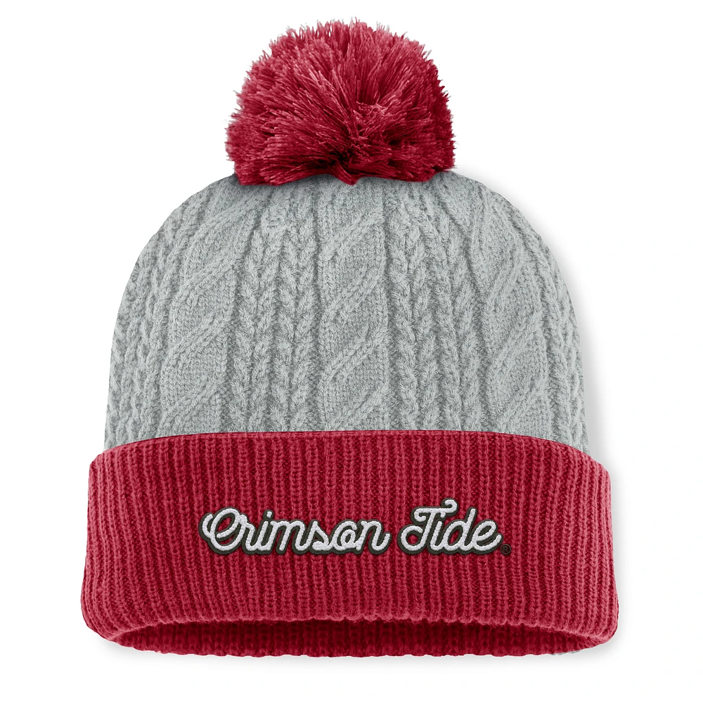 Women's Top of the World Gray/Crimson Alabama Crimson Tide Becca Cuffed Knit Hat with Pom