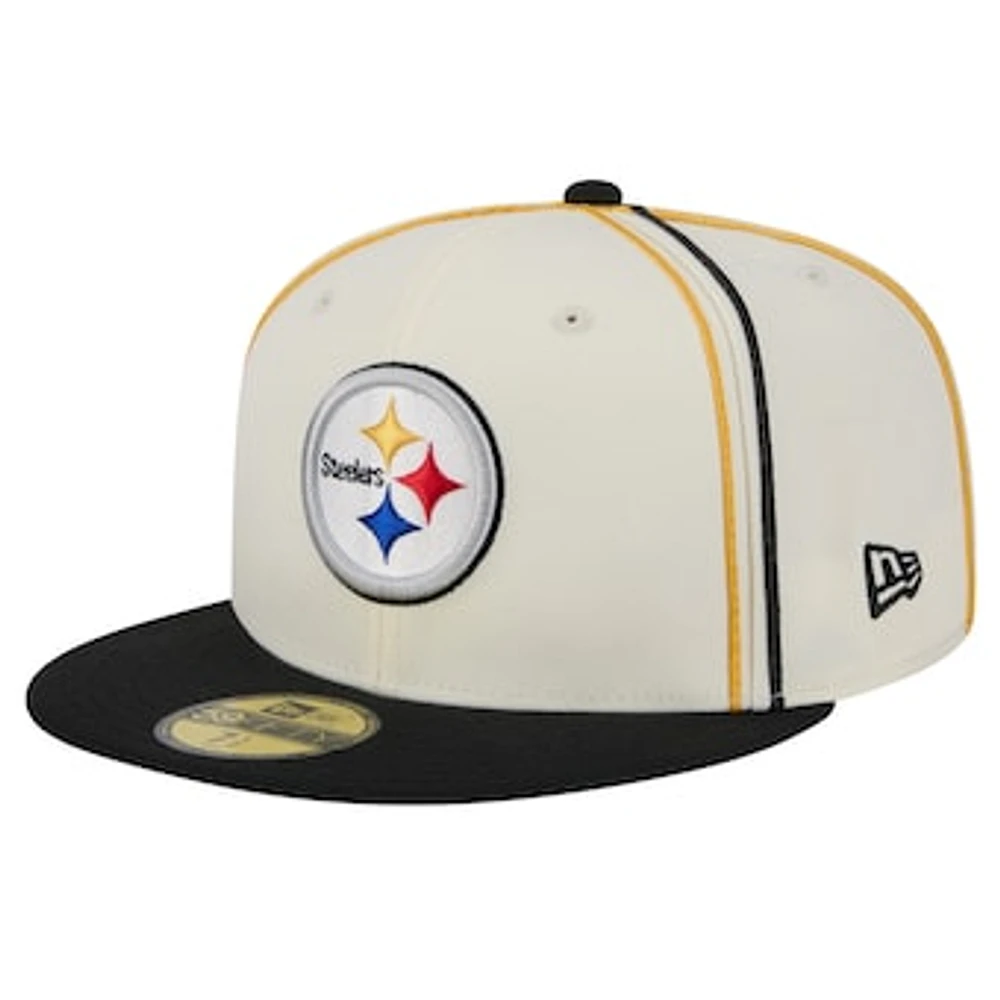 Men's New Era Cream Pittsburgh Steelers Soutache 59FIFTY Fitted Hat