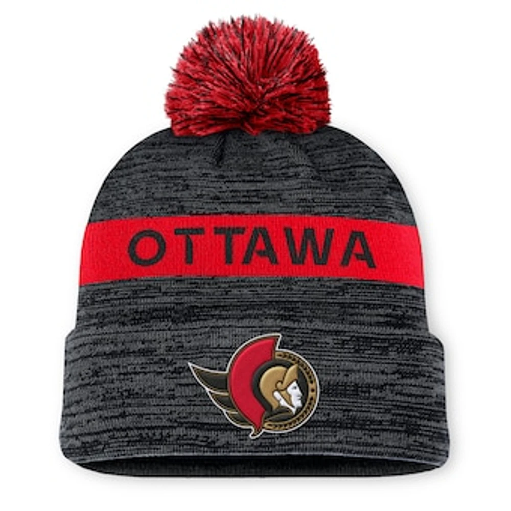 Men's Fanatics Black Ottawa Senators Authentic Pro Rink Cuffed Knit Hat with Pom