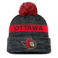 Men's Fanatics Black Ottawa Senators Authentic Pro Rink Cuffed Knit Hat with Pom