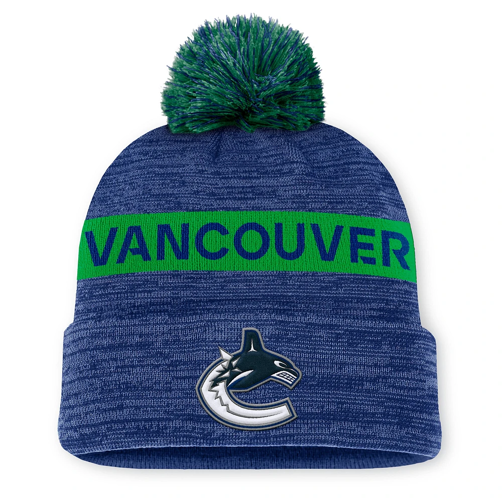 Men's Fanatics Blue Vancouver Canucks Authentic Pro Rink Cuffed Knit Hat with Pom