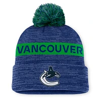 Men's Fanatics Blue Vancouver Canucks Authentic Pro Rink Cuffed Knit Hat with Pom