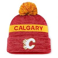 Men's Fanatics Red Calgary Flames Authentic Pro Rink Cuffed Knit Hat with Pom