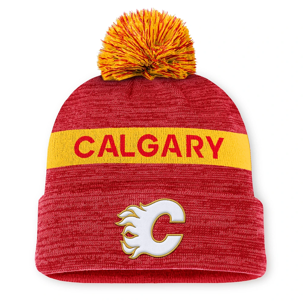 Men's Fanatics Red Calgary Flames Authentic Pro Rink Cuffed Knit Hat with Pom