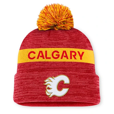 Men's Fanatics Red Calgary Flames Authentic Pro Rink Cuffed Knit Hat with Pom