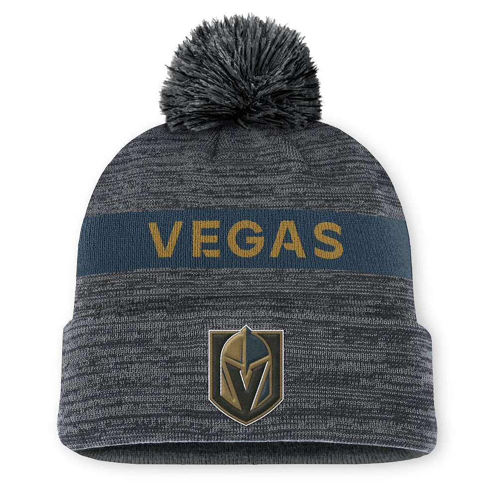 Men's Fanatics Gray Vegas Golden Knights  Authentic Pro Rink Cuffed Knit Hat with Pom