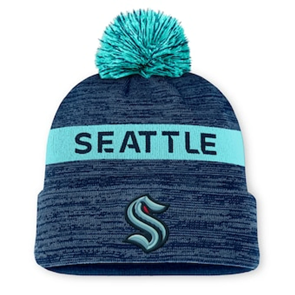 Men's Fanatics Deep Sea Blue Seattle Kraken Authentic Pro Rink Cuffed Knit Hat with Pom