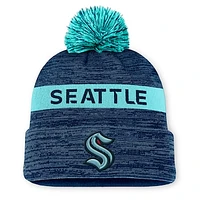 Men's Fanatics Deep Sea Blue Seattle Kraken Authentic Pro Rink Cuffed Knit Hat with Pom