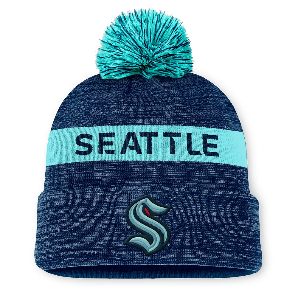 Men's Fanatics Deep Sea Blue Seattle Kraken Authentic Pro Rink Cuffed Knit Hat with Pom