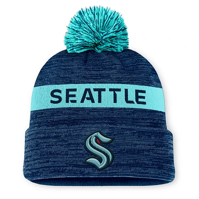 Men's Fanatics Deep Sea Blue Seattle Kraken Authentic Pro Rink Cuffed Knit Hat with Pom