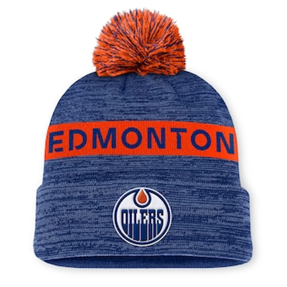 Men's Fanatics Royal Edmonton Oilers Authentic Pro Rink Cuffed Knit Hat with Pom