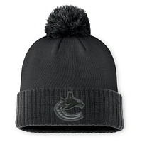 Men's Fanatics Black Vancouver Canucks Authentic Pro Road Cuffed Knit Hat with Pom